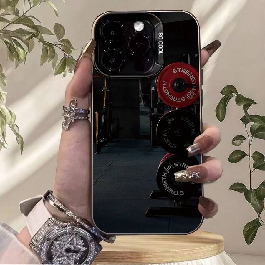 Phone Case - 1 Piece, Classic Dark Red Design With Black Barbell Pattern, Luxury Case With Rainbow IMD Material. | Drop-Proof And Wear-Resistant | High Aesthetic Appeal | Unisex | Compatible With IPhone 325 And Other Apple Phone Series. Premium Quality Case, Perfect Corporate Gift For Friends, Family, Fans, And Holidays. - 混合色 1 - 查看 1