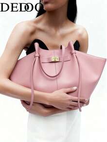 Dedoo Fashionable Large Capacity Trapezoid Design Handbag, Designer Luxury PU Leather Shoulder Bag, High-Quality Underarm Bag - Pink - View 8
