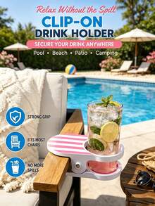 6/1pc Striped Clip On Drink Holder Anti Spill Cup Tray With Strong Clamp Fit Most Patio Beach Pool Camping Chairs Portable Outdoor Beverage Cup Stand Multicolor Stripe Design All Season For Backyard Picnic Travel Summer Party Accessory - Multicolor - View 7