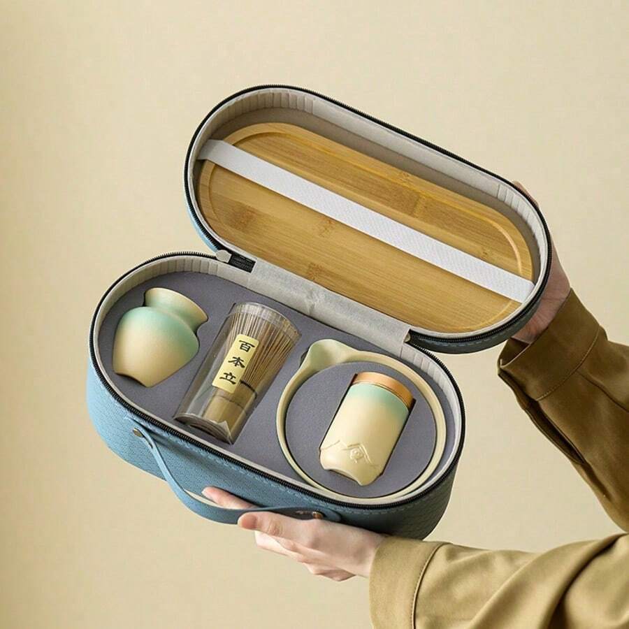 Juego de ceremonia de té japonés portátil para viajes, cuenco de cerámica gruesa para matcha, batidor de bambú de 100 púas, caja de regalo completa - Multicolor - Ver 1