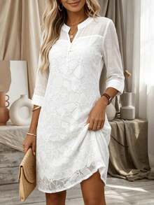 Solid Color Elegant Bohemian Party Dress With Embroidered Applique Mesh Patchwork White - White - View 3