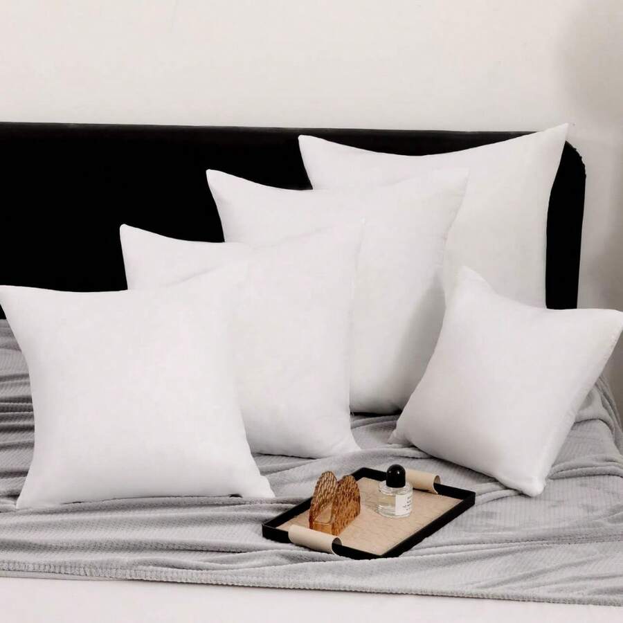 1pc White Decorative Throw Pillow, Modern Style Polyester Fiber Rectangular High Elasticity Pillow Insert, Nap Pillow, Lumbar Support, Portable For Home, Office, Camping - White - View 1