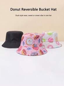 1pc Women's Reversible Donut Print Bucket Hat, Sweet Candy Pattern Sun Cap, Foldable UV Protection For Beach & Festivals - Donut-shaped Double-sided Fisherman's Hat - View 6