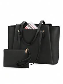 NEWHEY Women's Waterproof PU 15.6 Inch Laptop Tote Bag, Large Capacity Commuter Shoulder Bag With Matching Clutch, Suitable For Office, Daily And Travel - Multicolor - View 2