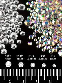 3 Boxes AB And Clear And Mixed Color Flatback Round Rhinestones Kit, Multi Size Glass Crystals Bead With Pickup Pencil And Tweezer For DIY Nail Art Nail Charms - Baby Pink - View 2