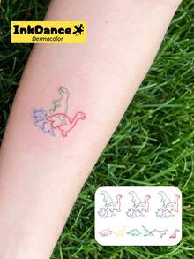 1 Set "Fine Line Dinosaur" Temporary Tattoo Stickers, Cute Y2K Dinosaur Realistic Tattoo, Waterproof, Realistic Tattoo Effect, Colorful, Easy To Apply And Remove CSX054 - Multicolor - View 2