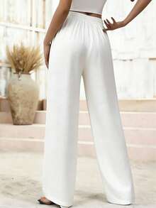 KIT 2 Calças pantalona feminina de alfaiataria elegante em tecido marrante - bage -branco - Visão 3