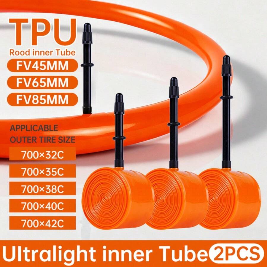 2入公路車內胎 700C 700x32/35/38/40/42C 超輕防刺穿 TPU 內胎,適用山地車,法式氣嘴 45/65/85mm - 彩色 - 查看 1