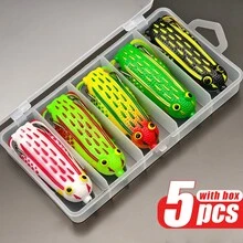 ANFS 5件組青蛙路亞附路亞盒，軟餌釣魚路亞，適用於鱸魚、鱒魚、黑鯛魚，適合釣魚愛好者的酷炫釣魚禮物 - 彩色 - 查看 12