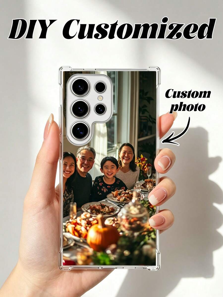 1pc Customized Photo Shockproof Transparent Protective Phone Case Compatible With 16 PROMAX/16 Plus, S24U And Other Models, Personalized Picture Case For Family Partner Pet, Custom Clear Phone Cover For Anniversary Birthday Graduation, Unique Personalized Gift For Boyfriend Girlfriend Friends Family Members - Clear - View 1