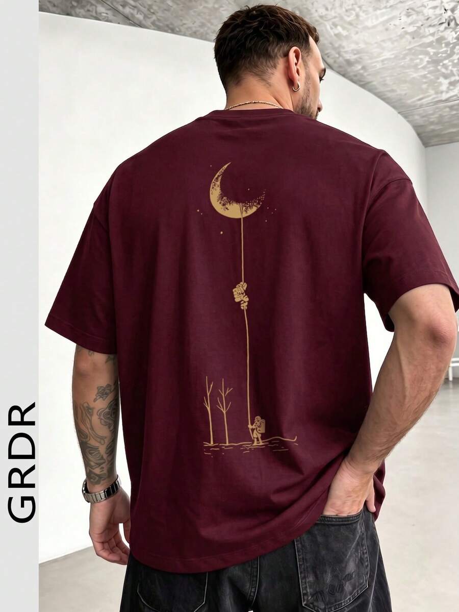 GRDR Kaos Pria Lengan Pendek Longgar Bermotif Modis | Desain Istimewa | Pakaian Wajib Musim Panas | Mudah Dipadukan, Menampilkan Gaya Anda - Burgundy - View 1