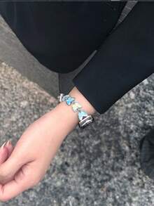 1 buah Tali Jam Tangan Rantai Kupu-kupu Berkilau Multifungsi Gaya Liburan Musim Panas Wanita, Kompatibel dengan Band 8 Pro/9 Pro, 8/8 NFC/9/9 NFC/10/10 NFC, Watch4/Watch5/Watch6 - Biru - View 9