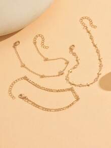 3pcs Minimalist Design Cross Star Handmade Chain Transparent Marquise Rhinestone Four-Leaf Flower Decor Anklet Multi-Layer Stackable Gold Color Chain Women's Foot Jewelry Suitable For Daily Wear And Date Photo Shoot Chain Cut By Length No Fixed End - Gold - View 3