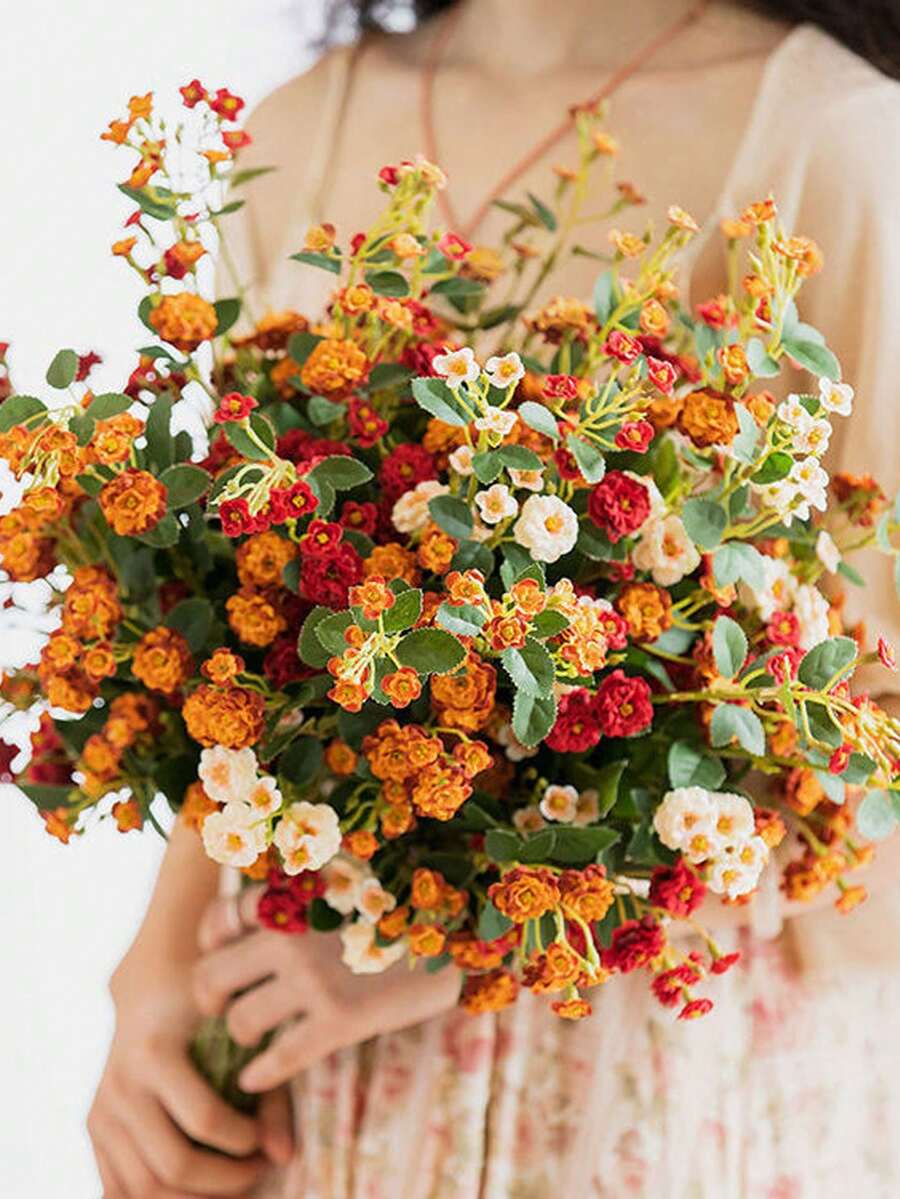 2pcs Artificial Wild Rose Plant Decor, Realistic UV-Resistant Faux Multi-Flower Roses, Suitable For Wedding Bridal Engagement, Birthday Holiday Party Decoration, Farmhouse Style, Living Room, Tabletop Centerpiece, Vase Home Decor - Multicolor - View 1