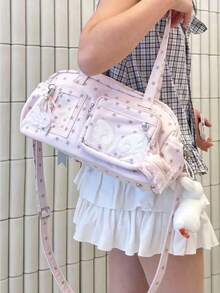 1件可愛清新日系動漫愛心翅膀肩背包，甜美可愛小容量女生斜挎包，精緻天使翅膀設計，高品質星紋尼龍材質附拉鍊開合，DIY透明裝飾包，女款錢包，痛包，適合派對、購物、通勤、活動、搭配穿搭 - 粉色 - 查看 8