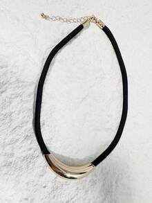 1pc/Cool Punk Style Black Handmade Braided Rope Curved Alloy Crescent Moon Adjustable Necklace, Eye-Catching Jewelry For Women's Street Y2K Outfit - 33045-nek-black-eP - View 8