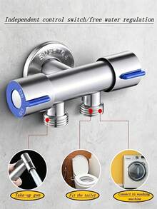 304 Stainless Steel 1-Inlet 2-Outlet Multi-Function Dual-Control Angle Valve, Dual-Outlet Control Three-Way Diverter Valve With Dual-Outlet And Dual-Control Switch, G1/2 Inch Universal Connection, 1-To-2 Design, Brushed Surface Finish, Modern Bohemian Style, Perfect For Kitchen, Bathroom, Laundry Room And Home Toilet, Essential Modern Home Accessory, Ideal Holiday Gift And Home Renovation Choice - Multicolor - View 5