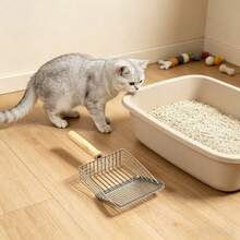 Sekop Kotoran Kucing Lubang Halus Baja Tahan Karat Sekop Khusus untuk Kotoran Kucing, Kotoran Tahu, Alat Kotoran Mineral Logam Besar 2-in-1 - Warna kayu - View 3