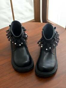 Girls' Fashion Boots, Ankle Boots, Student Premium Ankle Boots With Side Zipper - Black - View 3