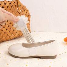 Zapatos planos cómodos para bebé con correa de tobillo, cierre de y decoración floral, estilo princesa sencillo - Beis - Ver 7