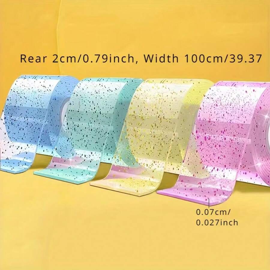 4 Rolls Macaron Glitter Nano Double-Sided Tape, Washable And Reusable High Adhesion, Transparent Glitter Double-Sided Adhesive, Home Wall Poster Fixing, Handmade DIY Anti-Slip Adhesive For Small Objects, Easy To Install And Decorate, School Supplies - One Size Fits All - View 1