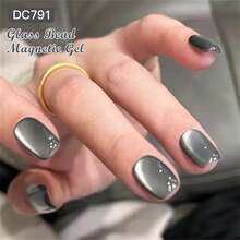 Mtssii 1pc 7ml Water Light Crystal Cat Eye Gel Nail Polish, Glass Beads Effect Cat Magnetic Semi Permanent Soak Off UV Gel Varnish For Summer Nails, Manicure Nail Art DIY For Home And Salon Nail Supplies - Grey - View 3