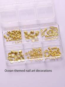 Gold Ocean Style Nail Art Accessories, 6-Grid Shell, Starfish, Conch, Seahorse Metal Decor, Marine Life Nail Art Charms, Fragrance-Free Nail Art Supplies, Nail Art Decorations, Nail Art Gems - Multicolor - View 3
