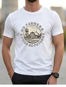 Playera Hombre Negra Suave Transpirable Con Estampado Emblema Granja Vintage Y Frase Sin Agricultores Sin Alimento Sin Futuro, Corte Holgado Ideal Para Uso Diario De Campesinos Y Reuniones R - Blanco - Ver 1