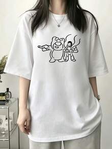 200g 100% Cotton T-Shirt, 2026 Summer Fashion Printed Short-Sleeve T-Shirt, Couple Style, Innerwear, Outerwear, Office Casual Round Neck Short-Sleeve Top - White - View 3