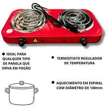 Fogão cooktop Relnix 2 Boca Camping Viagem 2000w 220v - Vermelho - Visão 3