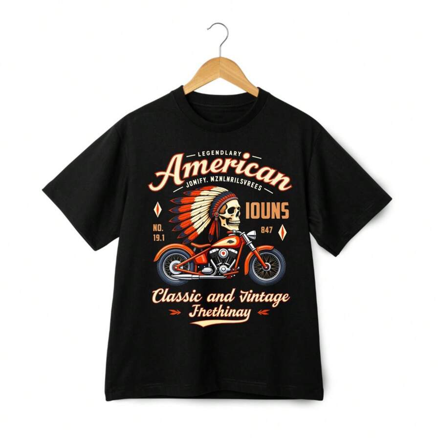 Camisa Clásica Americana Lavada, Unisex, Regalo de Calavera de Motociclista--Camisa para Entusiastas de Motocicletas - Blanco - Ver 1