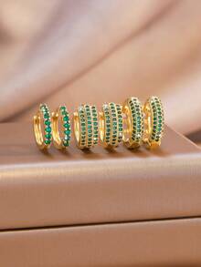 6pcs/Set Luxury Jewelry Geometric Earrings Set, Green Earrings, Fashionable And Elegant Personal Accessories, Suitable For Women's Daily Wear And Party/Holiday Gifts. - Green - View 3