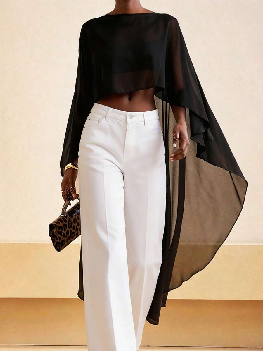 Capelets For Women Chiffon Cape Shawls And Wraps For Evening Dress Wedding Capes Cover Up - Black - View 1