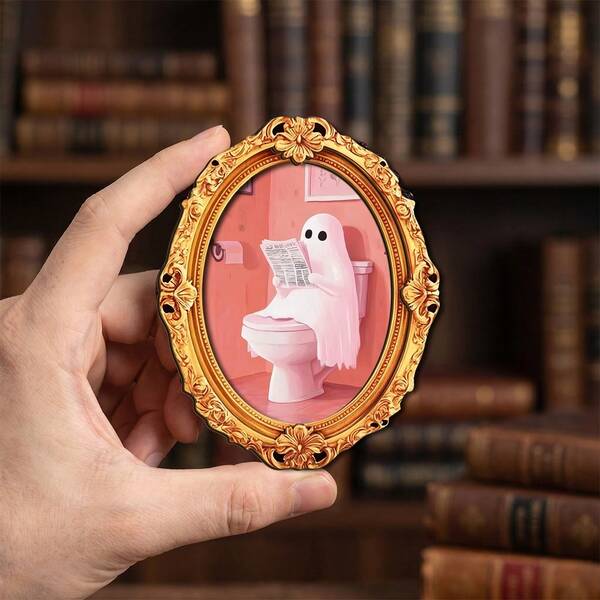 1/6pcs Vintage Gold Frame Cute Pink Bow Ghost Wooden Fridge Magnet Refrigerator Sticker For Home Kitchen Decor Halloween Party Decor