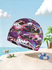 1PC Comfortable Cartoon Print Pattern Elastic Youth Swimming Cap, Non-Restrictive Ear-Capturing Cap For Long Hair, Swimming Pool Swimming Cap - Multicolor - View 8