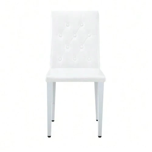 Set Of 4 Dining Chairs In Pure White And Gleaming Silver – Understated Luxury. The Perfect Choice For European-Style Dining Rooms. Silver Metal Legs For Added Versatility. - 白色 - 查看 1