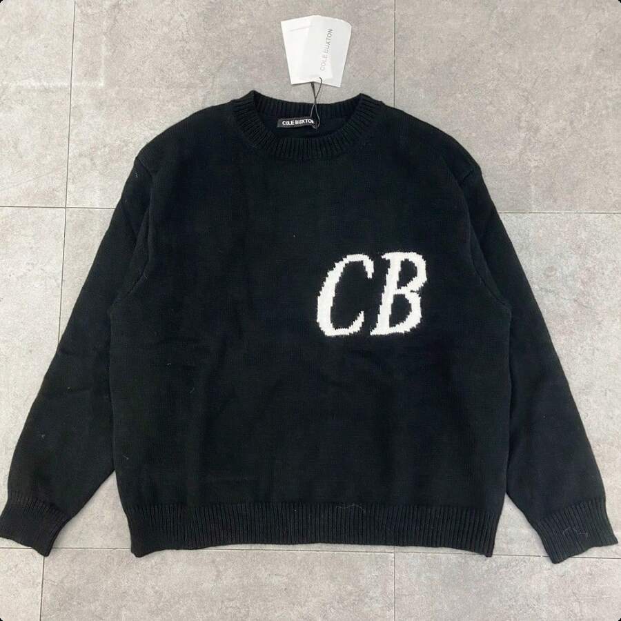 Neue minimale Buchstaben Zipper Strickhemd Herren Einfarbe locker Casual Rundhalspullover - Schwarz - Übersicht 1