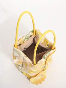 1pc Yellow 3D Applique Mesh Embroidered Floral Pattern Bucket Bag Women's Handbag Premium Versatile Handheld Wing Bag Fashion Personalized Multi-Functional Multi-Shape Bag Romantic Wedding Season Bridal Bag Suitable For Vacation Style Beach Travel Casual Party Vacation Atmosphere Bag (Floral Pattern Randomly Cropped And Distributed) - Yellow - View 9