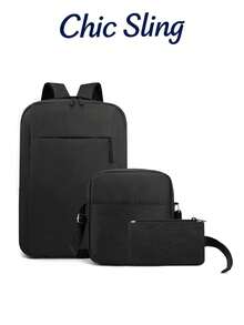 SHILAN Men's Business Minimalist 3 PiecesBackpack Set, 15.6-Inch Waterproof Laptop Backpack For Commuting, Crossbody Mini Bag & Storage Pencil Case Combo - Multicolor - View 10