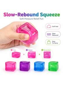 1pc Random Transparent Maltose Ice Cube Squeeze Stress Ball, Solid Soft Chewy Square Fingertip Toy, Soft Stretchable TPR Anxiety Relief Sensory Toy, Suitable For Kids And Adults, Portable Desktop Stress Relief Toy, Perfect Party Favor And Holiday Gift - Multicolor - View 7