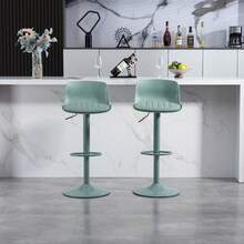 Adjustable Swivel Stool Set Of 2 / Modern Style Bar Stools / Plastic Backrest & Faux Leather Seat / Gas Spring Height Adjustment / Suitable For Kitchen Islands Or Dining Rooms - 薄荷綠 - 查看 3
