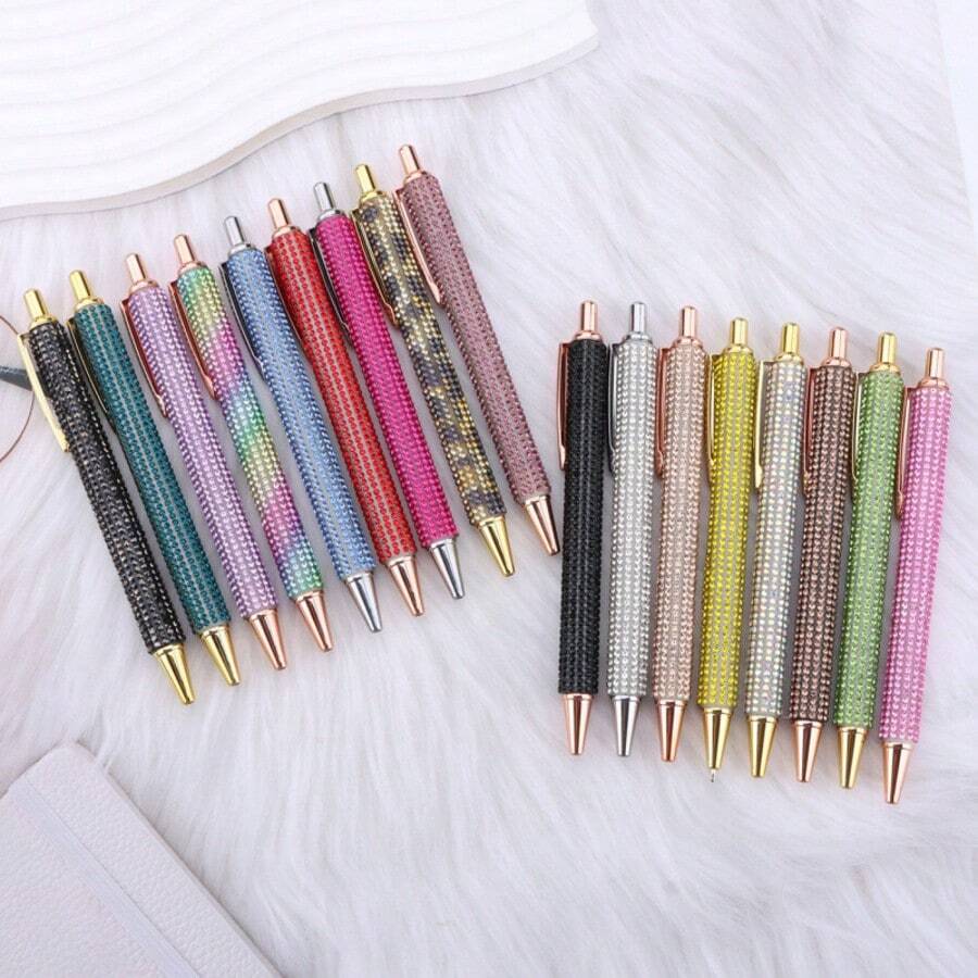 Full Rhinestone Luxury Retractable Ballpoint Pen, Multi-Color Rhinestone Surface With Metal Clip, Smooth Writing, Suitable For Signing, Journaling, Photography, Exquisite And Beautiful, Perfect For Personal Use Or Gift - A - View 1
