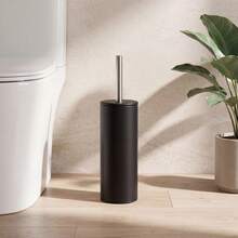 Inde CONFORTIME | Porte-brosse WC en acier inoxydable noir mat 9 x 36 cm, brosse de salle de bain avec couvercle et manche en acier inoxydable, porte-brosse de salle de bain moderne, accessoires de salle de bain pour le nettoyage des toilettes - Porte-brosse de toilette noir - Voir 4