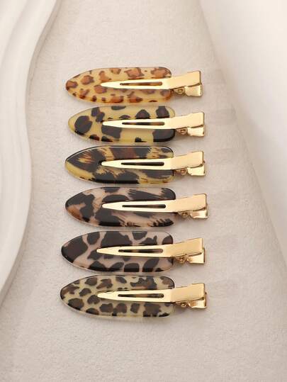 6pcs Classic Vintage Leopard Print Side Bang Clips Y2K Millennium Style Seamless Non-Damaging Hair Clips For Women, Suitable For Dating, Picnic, Birthday Party, Exhibition, Photography, Personalized Cool Street Style Hair Accessories