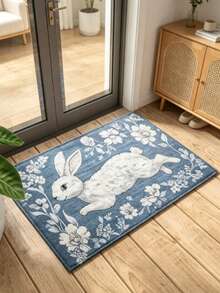 1pc Floral White Rabbit Doormat, Small Rug, Welcome Mat, Carpet, Floor Mat, Outdoor Doormat, Kitchen Rug, Home Decor, Front Door Mat, Bedroom Rug, Outdoor Mat, Home Decor, Area Rug, Garden Rug, Washable Rug - Multicolor - View 2