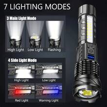 High Power LED Flashlight With COB Red & Blue Warning Side Lights, Rechargeable Zoomable Long Distance Torch For Fishing & Camping, 7 Adjustable Light Modes, Compact & Portable - Multicolor - View 7