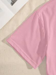 Short-Sleeved T-Shirt With Round Neck And Red Heart Print 9TDB - Pink - View 3