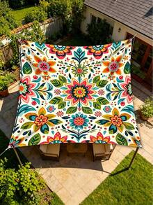 Bohemian Floral Print Sun Shade Sail, Rectangular, Polyester, UV Protection, Waterproof, Vintage Pattern, Outdoor Patio Sun Shade, Suitable For Garden, Backyard, Deck, Balcony - Flower - View 4