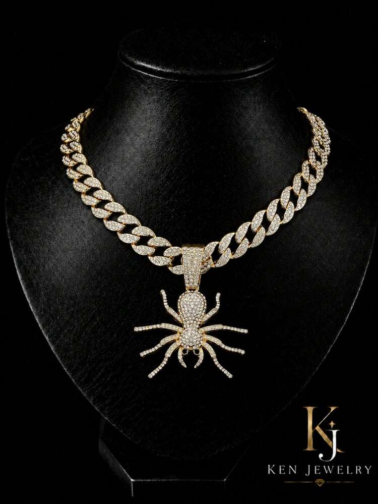 European & American Hip-Hop Style Full Rhinestone 3D Spider Pendant Cuban Chain, Street Rap Personalized Rhinestone Necklace Accessory - Spider Pendant - View 16
