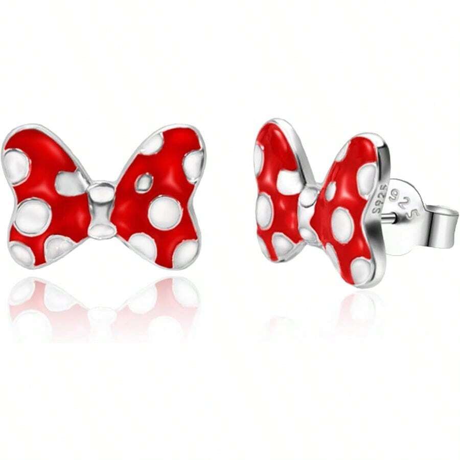 Red Bow Earrings Sterling Silver Red Mouse Bowknot Stud Earrings Cute Dainty Sweet Lucky Cute Animal Jewelry Gifts For Women Daughter Birthday - Multicolor - View 1